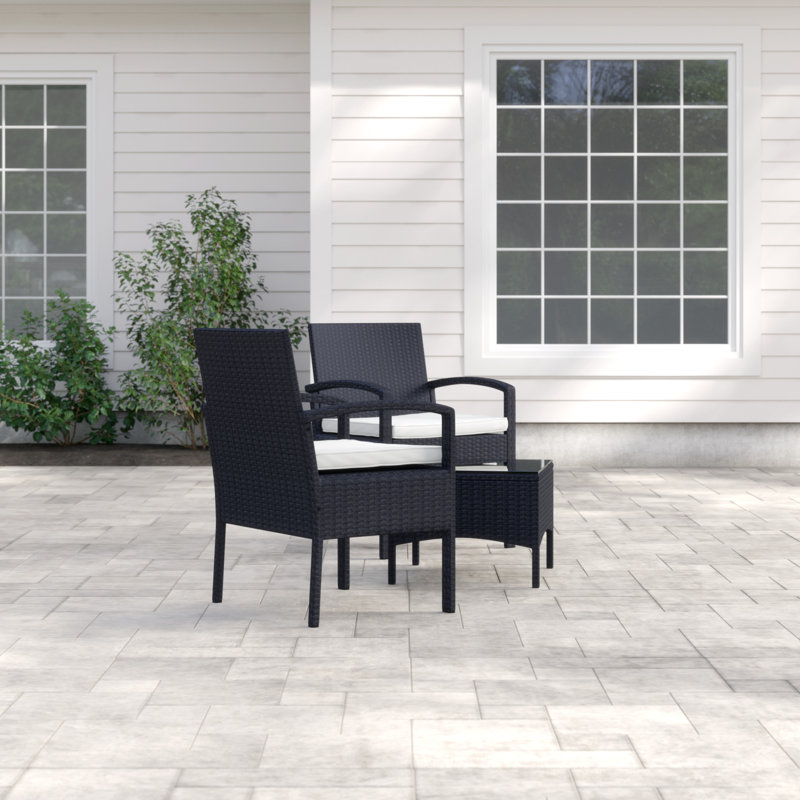 Rossford 2 Seater Rattan Conversation Set, Black