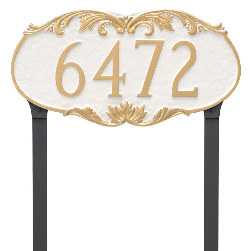 Panneau d'adresse de pelouse sur 1 ligne Charleston, Blanc / argent, Oui