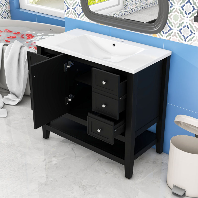 Meuble-lavabo avec une armoire et trois tiroirs, Noir