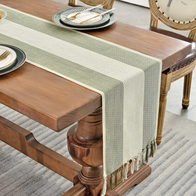 Chemin de table en lin, chemin de table ferme en macramé de 72 pouces de long pour la décoration de table à manger, de mariage, de fête et de commode