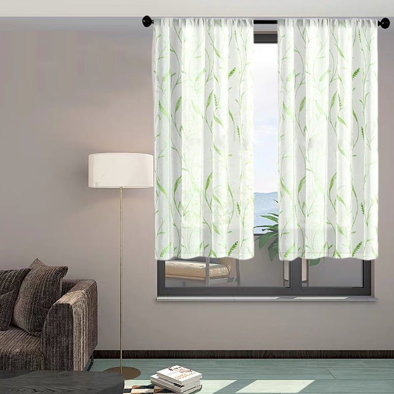 Polyester Semi Sheer Curtain Pair, 24" W x 30" L, Green