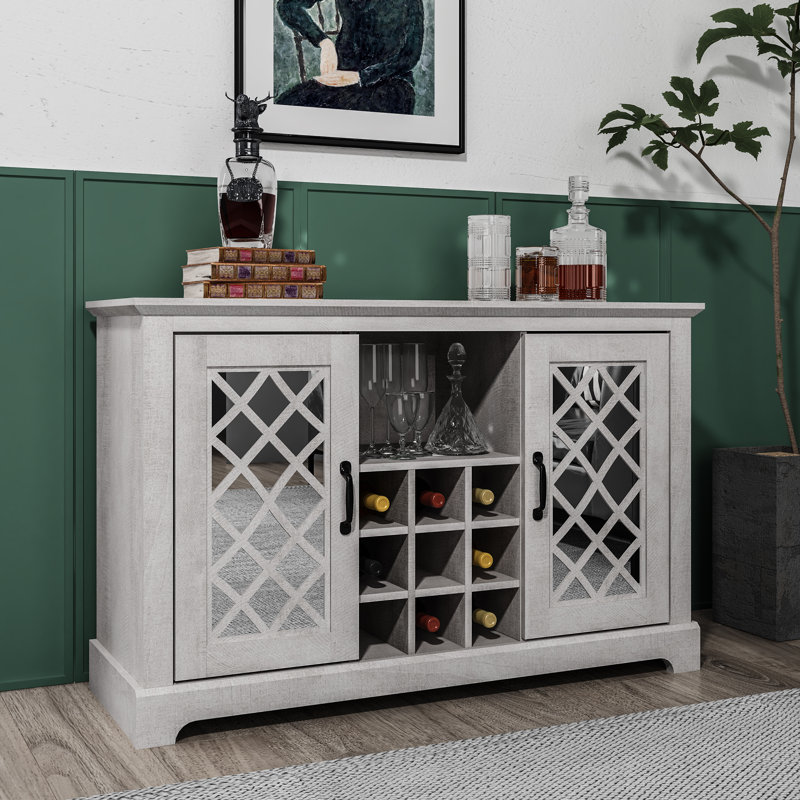 Perrault wine Cabinet with Open Storage, Gray