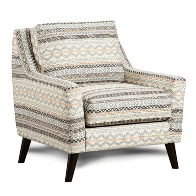 Fauteuil 1 pièce de style transitionnel avec tissu doux tissé, pieds en bois massif, accoudoirs inclinés, rembourrage double en mousse gel, motifs variés, passepoil, profondeur 86 cm, largeur 91 cm, hauteur 94 cm, structure en chenille
