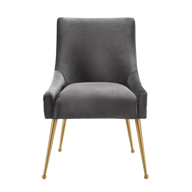 19'' H Velvet Upholstered Side Chair, Grey Velvet, Grey Velvet