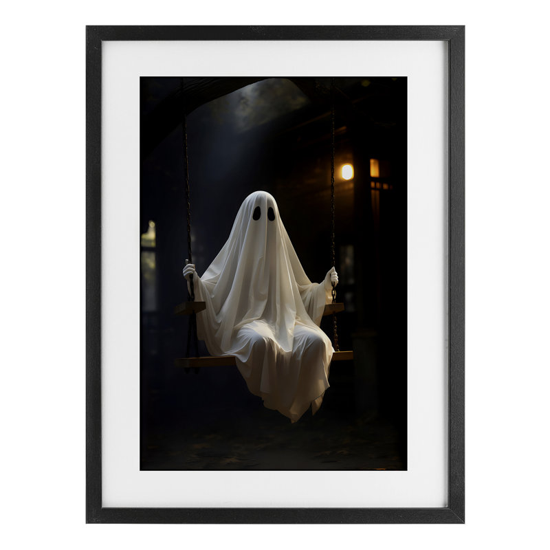 «Lone Swinging Ghost», reproduction encadrée sous verre, design par LSR Design Studio, H 20 po x l 14 po, Cadre noir minuit