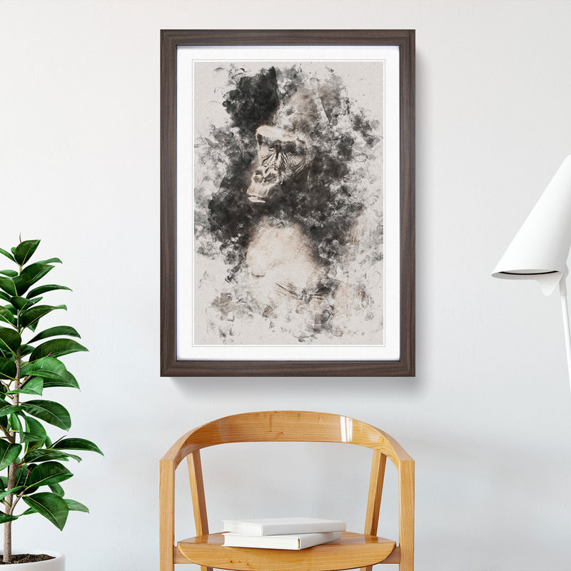 Mighty Silverback Gorilla - Picture Frame Painting Print, Walnut Framed, 87cm H x 62cm W x 2cm D