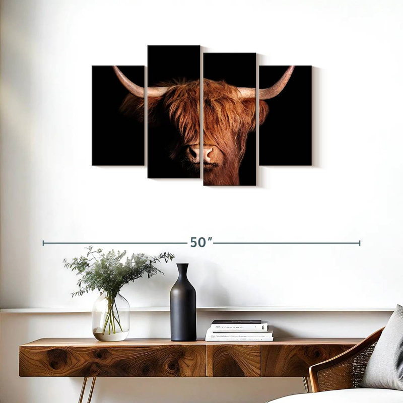 " Scottish Highland Cow " 4 - Pieces, 22" H x 36" W x 1" D
