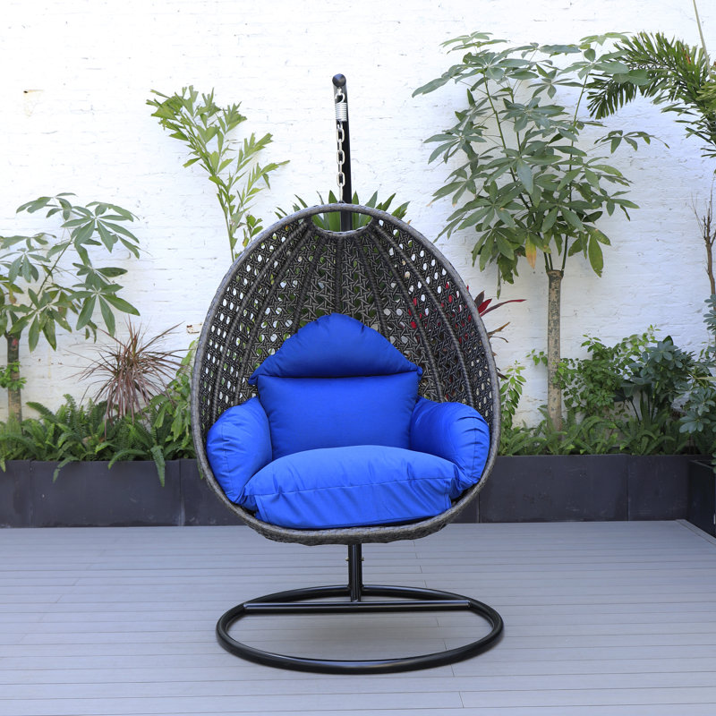 Balancelle d'extérieur pour 1 personne avec support Brookstonval, support pour œuf suspendu en osier tissé à la main, structure en fer résistant aux rayons UV, méridienne de patio rembourrée pour porche, jardin, balcon et cour arrière