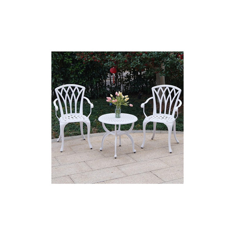 Ensemble bistro d'extérieur - Fauteuils de patio en fonte d'aluminium résistants à la rouille, blanc