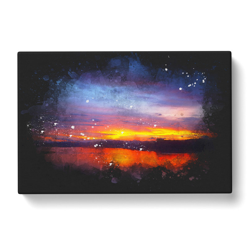 Sunset over Laos Lake Paint Splash - Wrapped Canvas, 35cm H x 50cm W x 3cm D