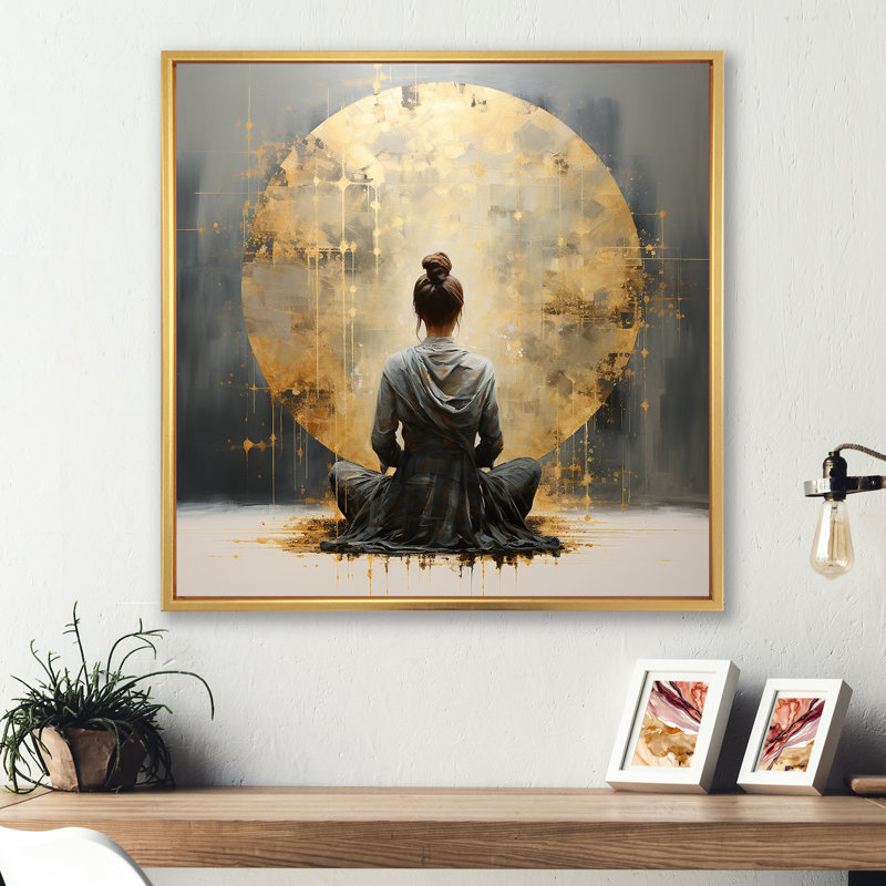 Minimalisme méditation Pose I - méditation grand art mural, H 30 po x l 30 po x P 1 po, Cadre flottant doré
