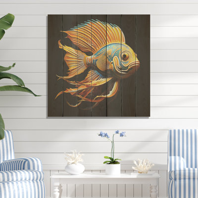Papillon baroque doré et bleu - Fantaisie d'animaux sur bois
