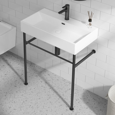Lavabo de salle de bain rectangulaire en céramique avec trop-plein 30 po x l 16 po x P 35 po Turner