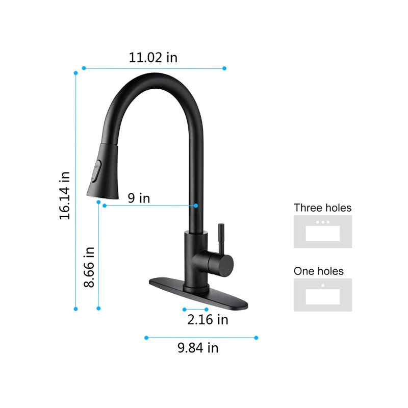 Matte Black Stainless Steel Pull Out Kitchen Faucet, 360 Rotating High Nozzle For Effortless Water Use, Single Lever Optimal Control, Rust Treatment, Smooth And Quiet Flow , Nozzle, Lever, Rust,