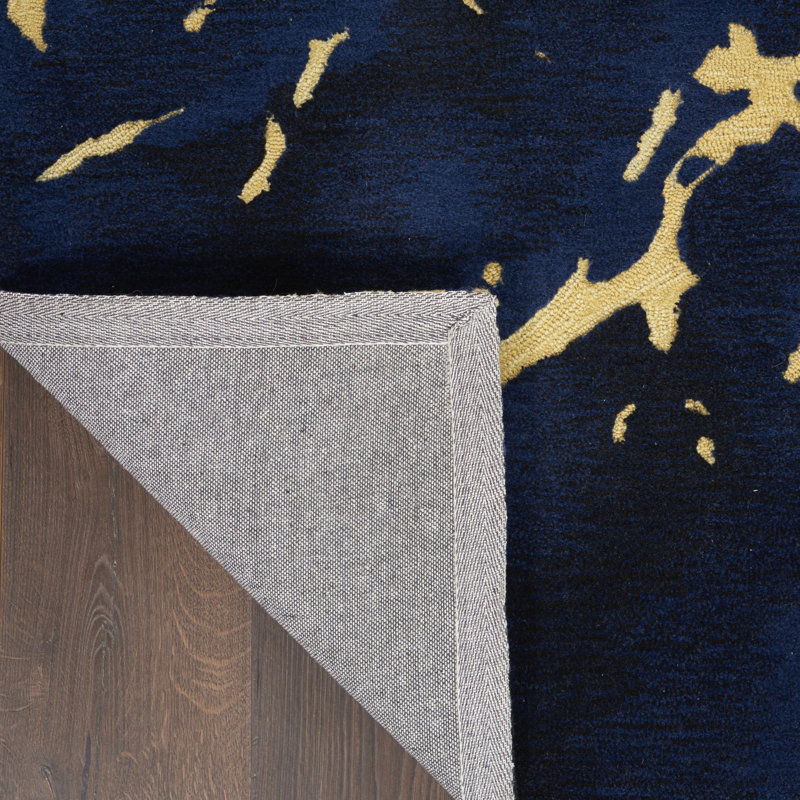Tapis bleu moderne fait à la main Tegan, Rectangle 5 pi 3 po x 7 pi 9 po