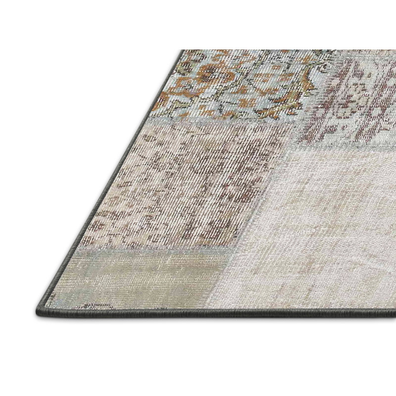 Laine tissée à la machine abstraite contemporaine et gris polyester/bleu/brun Tapis décoratif, Rectangle de 5 pi x 7 pi