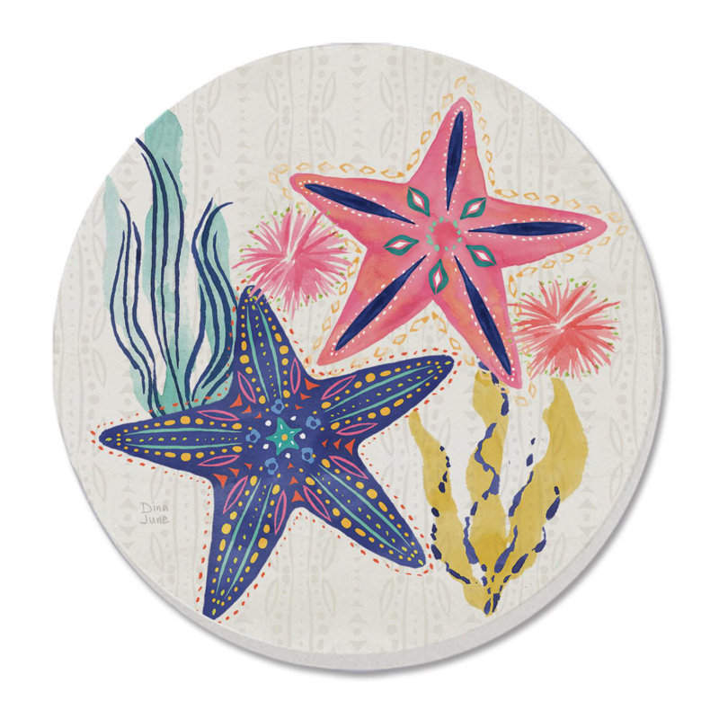 Colorful Starfish Single Round Stone Coaster Create Your Own Set