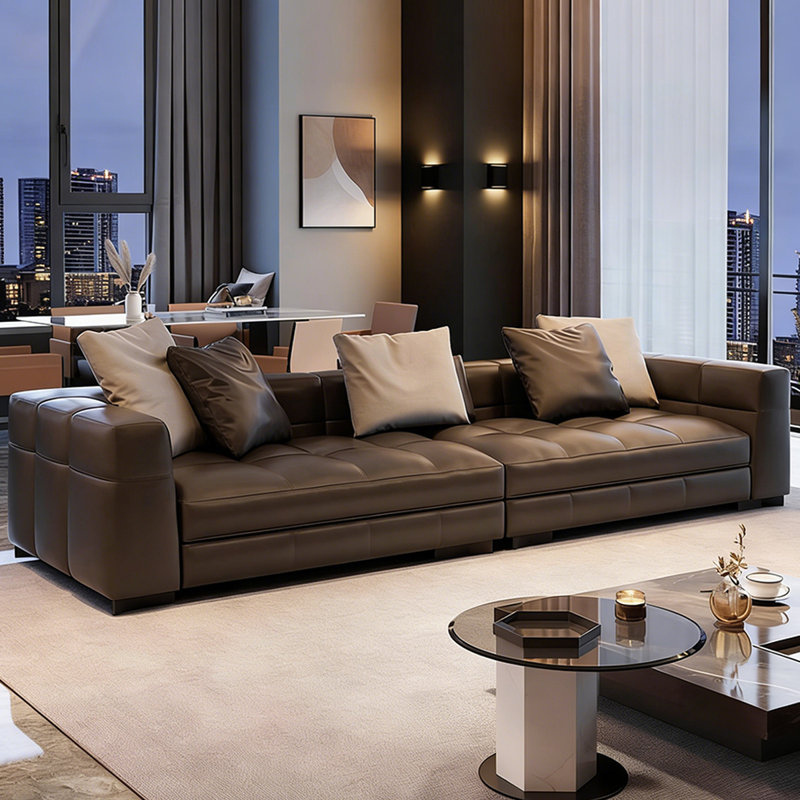 Brown Genuine Leather Modular Sofa cushion couch