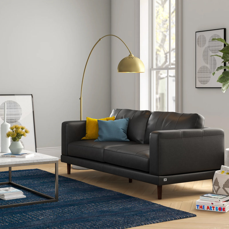 Fulks 84'' Leather Sofa, Charcoal Genuine Leather