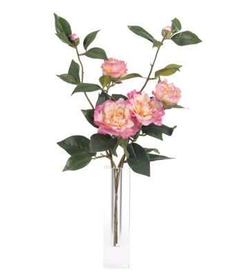 Real-Touch Camellia, Pink, Drop In, Glass Vase, 14wx12dx21h