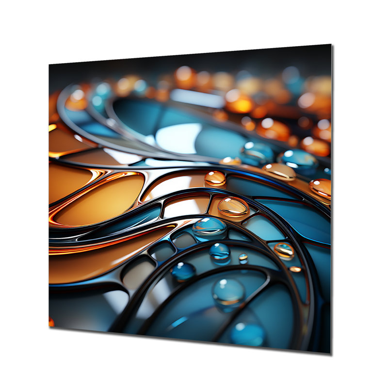 Or et émeraude fractale vague II - impression d'art mural en métal fractal, H 36 po x l 36 po