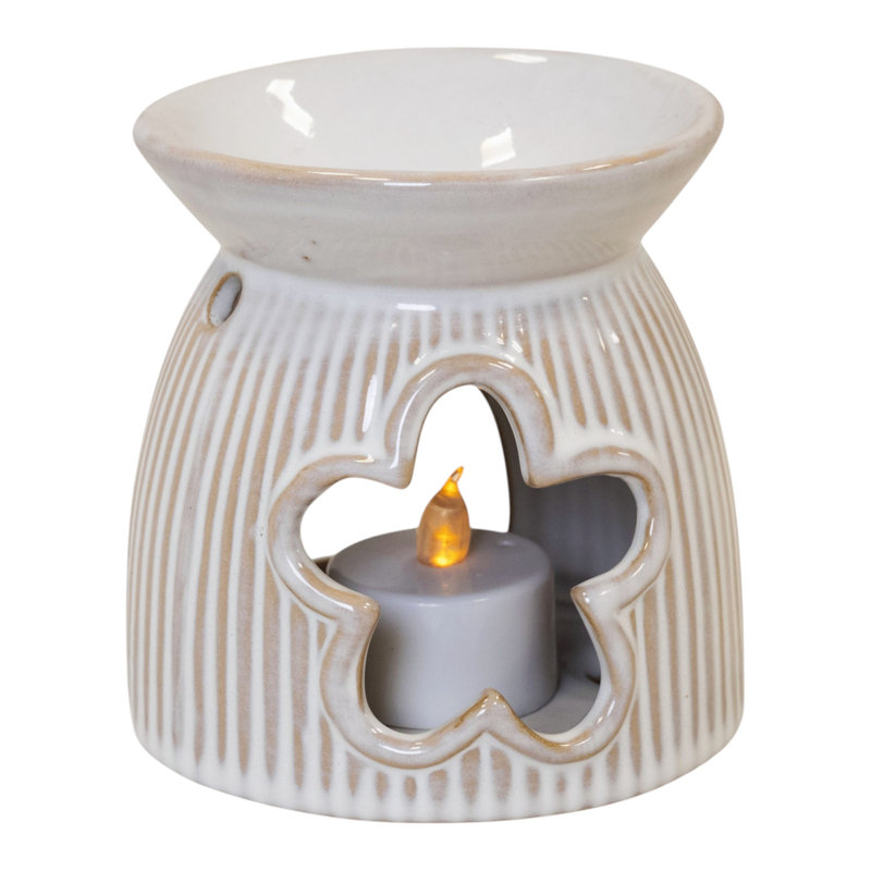 Natural Ceramic Flower Cut-Out Oil Burner 10cm
