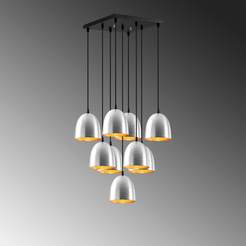 Luminaire suspendu en forme de dôme à 9 lumières Maranta, Argent