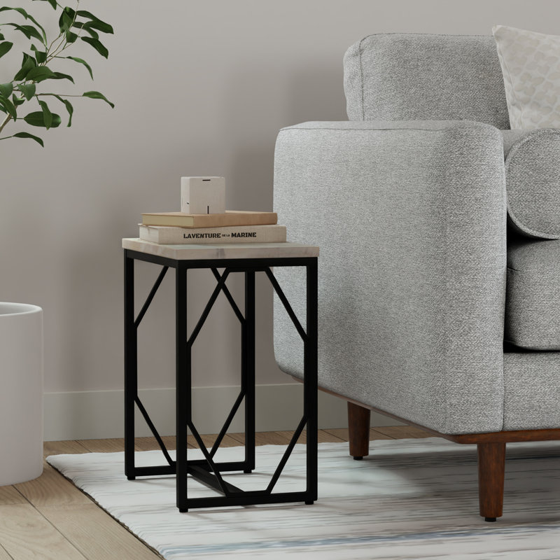 Selma 20" White Wash Wood and Black Metal Accent Table