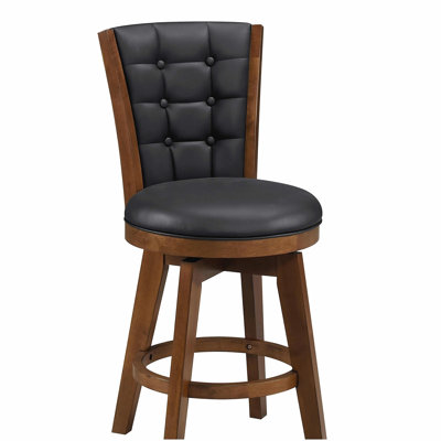 Ensemble de 2 chaises pivotantes à hauteur de comptoir, siège et dossier capitonnés en bois massif à finition châtaignier
