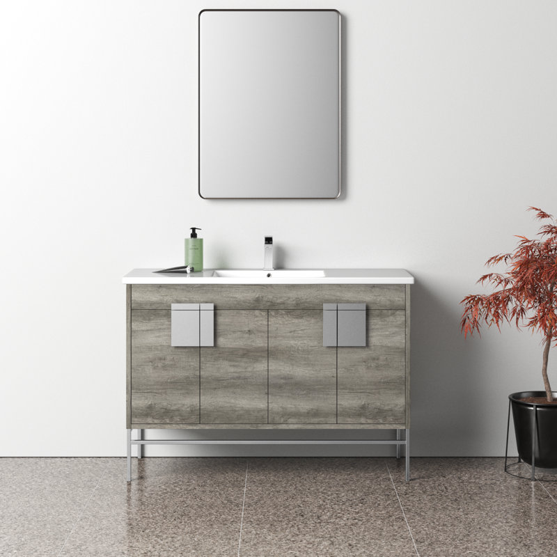 Maisie 48'' Single Bathroom Vanity with Ceramic Top, Polish Chrome, Shadow Gray