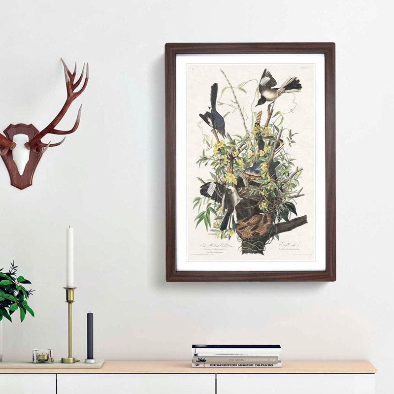 Mockingbirds & Rattlesnake by John James Audubon - Picture Frame Art Print, 36cm H x 27cm W x 2cm D, Walnut Framed