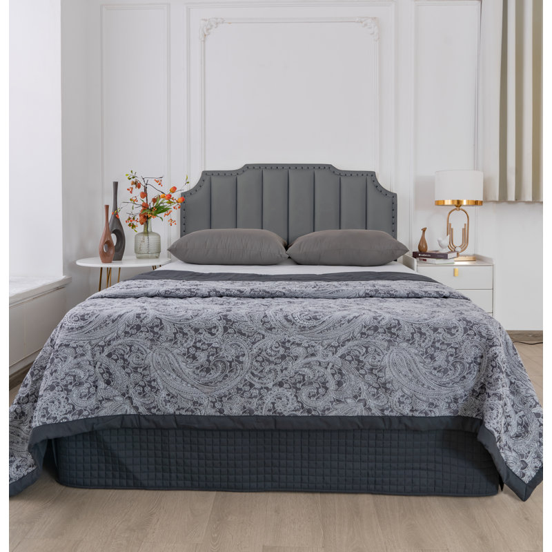  Grid Quilted Microfiber Bed Skirt with 14" Drop, Twin, Charcoal