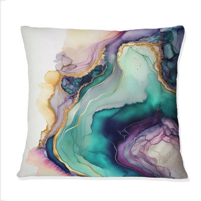 Coussin décoratif à imprimé géométrique abstrait vert et mauve