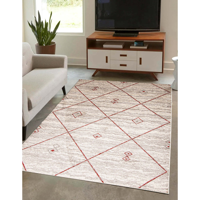 Tapis brun / rouge à motif géométrique Winslow, Rectangle 6 pi 7 po x 9 pi 6 po