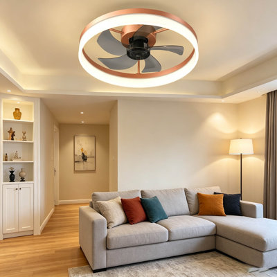 Ventilateurs de plafond avec lumières à DEL à intensité variable, installation intégrée de ventilateurs de plafond minces et modernes (or rose)