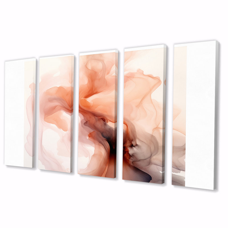 «Distant Clouds Cannelle Infusion Watercolor V - Formes abstraites, art mural salon - 5 panneaux égaux