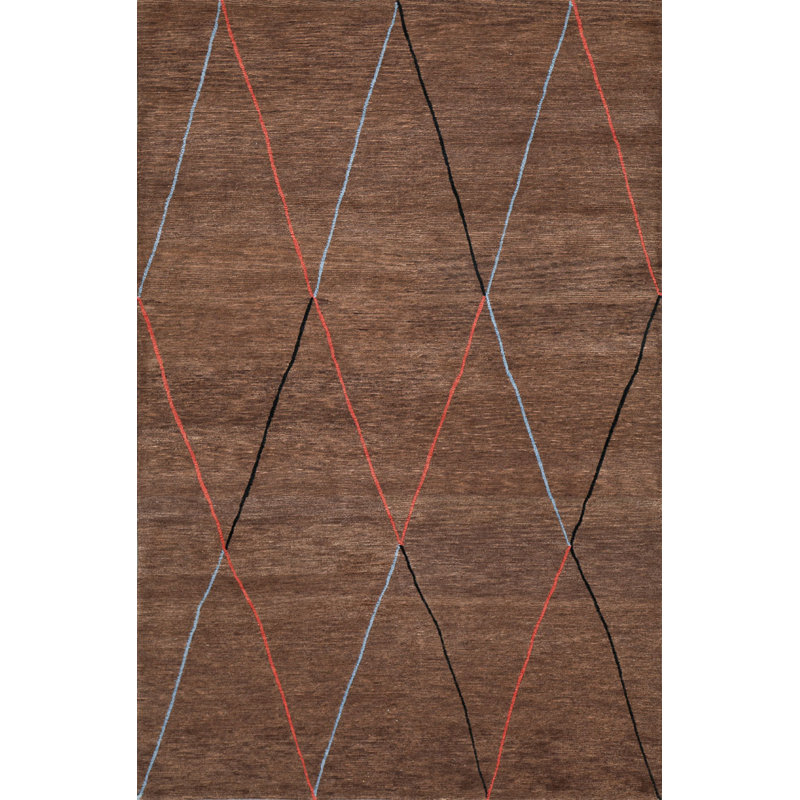Damara Hand Knotted Wool Geometric Shapes Area Rug, Rectangle 10' x 14'