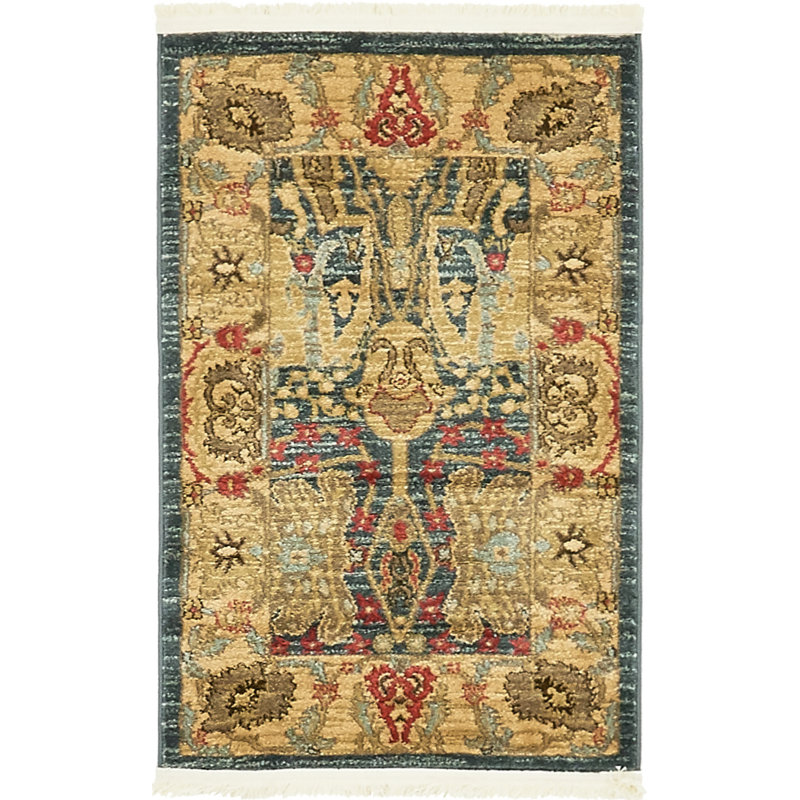 Tapis bleu / jaune Lerma, Rectangle 2 pi 2 po x 3 pi 1 po
