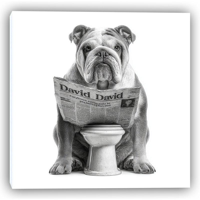 «Bulldog Morning Read», art mural sur toile tendue, H 20 po x l 20 po