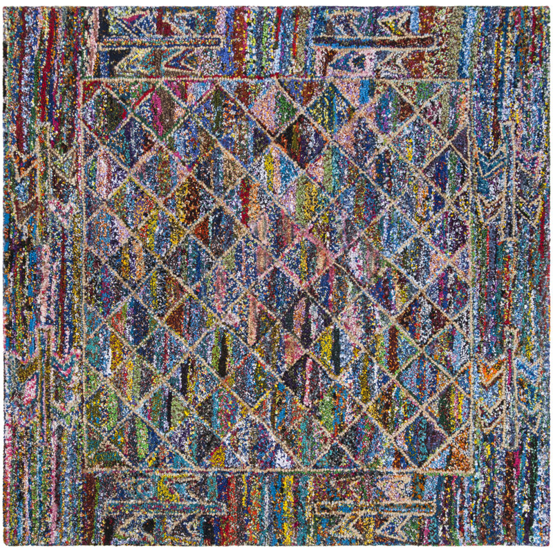 Hammd Hand Tufted Cotton Geometric Rug, Square 6'
