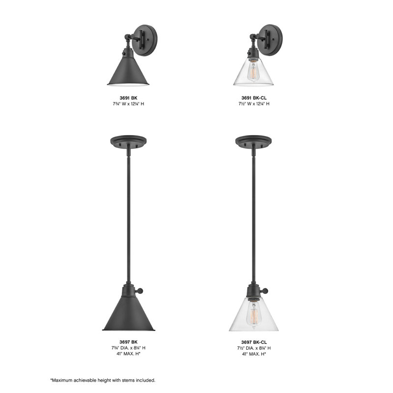 Arti 41" Transitional Black LED Pendant with Clear Glass Shade