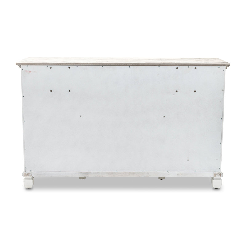 Commode 6 tiroirs + 2 portes - finition gris pommelé et blanc