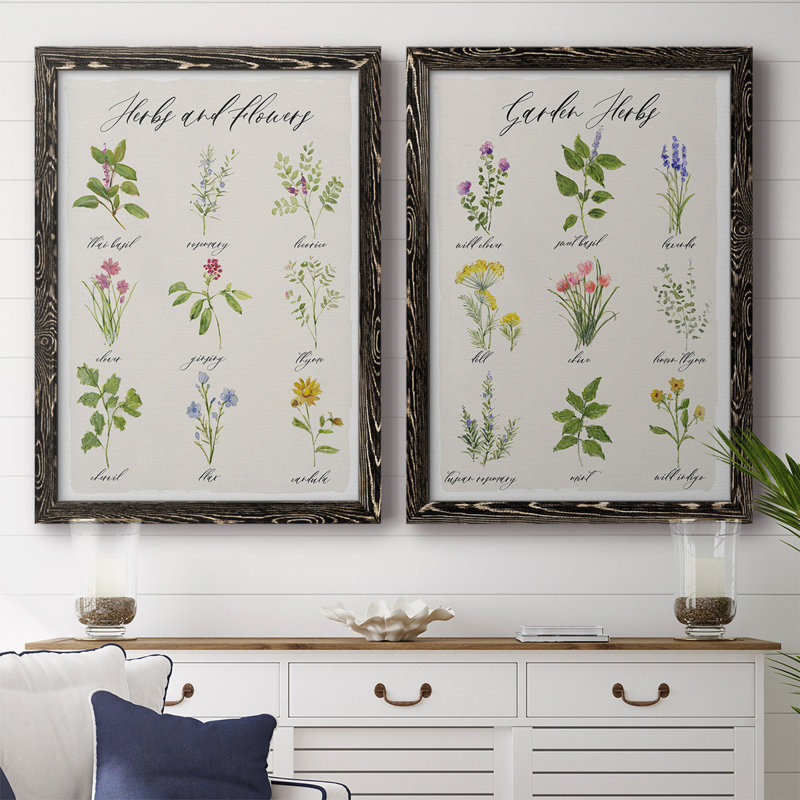Herbes et fleurs - Toile encadrée de qualité supérieure - prête à être accrochée, Cadre noir, H 42,5 po x l 61 po x P 1,5 po