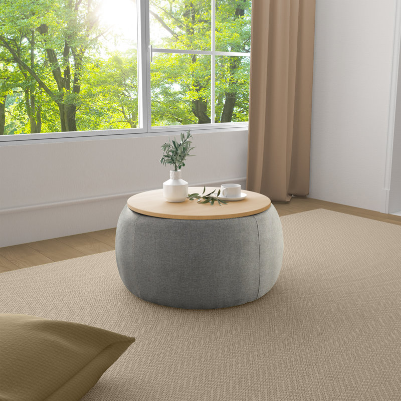 Repose-pieds rond avec rangement Dariyan, Polyester 100 % gris foncé
