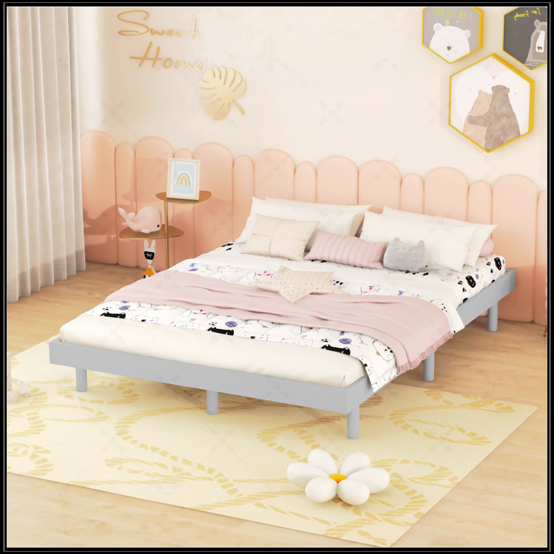Base de lit plateforme flottante de conception moderne, Gris, Lit double