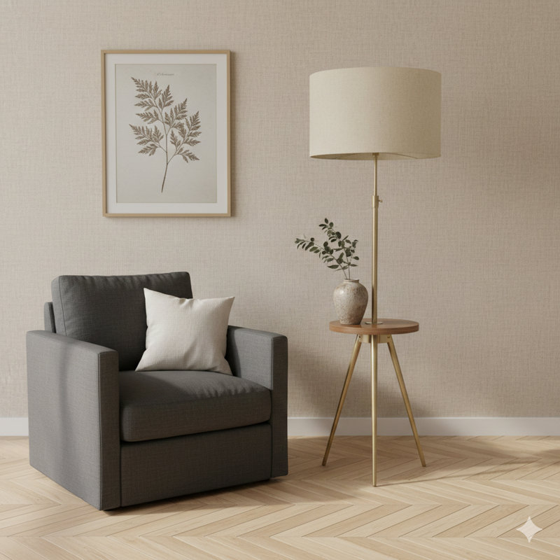 Lighting, lampe sur pied, H 63 po, métal doré, abat-jour ivoire / crème, contemporain, Doré