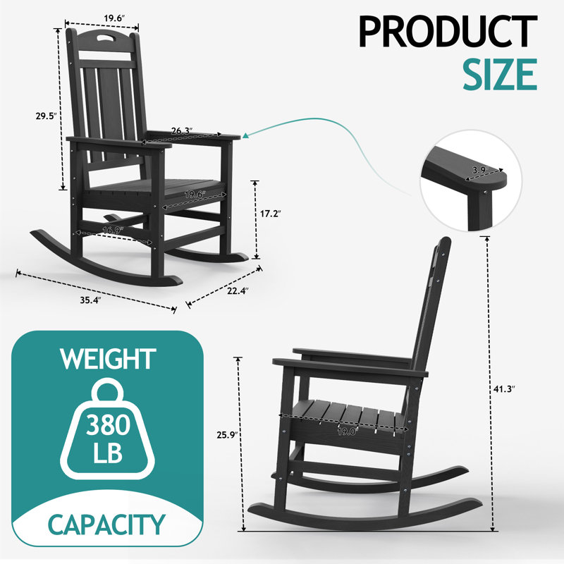 Outdoor Patio HDPE Rocking Adirondack Chair, Black
