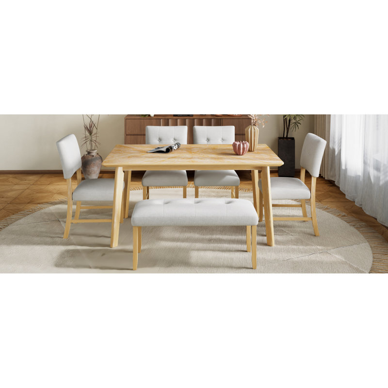 Table de salle à manger Mid-Century, Bois naturel délavé, H 29,37 po x L 59,4 po x l 35,34 po