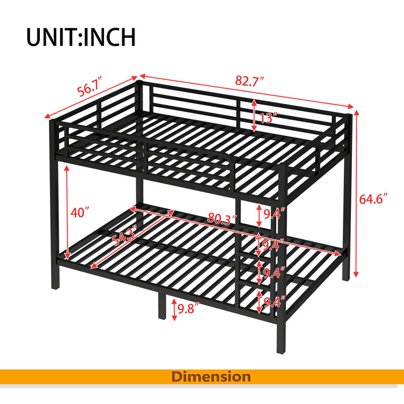 Metal Full XL Over Full XL Bunk Bed For Teens And Adults,Space-Saving/Noise Reduced/No Box Spring Needed
