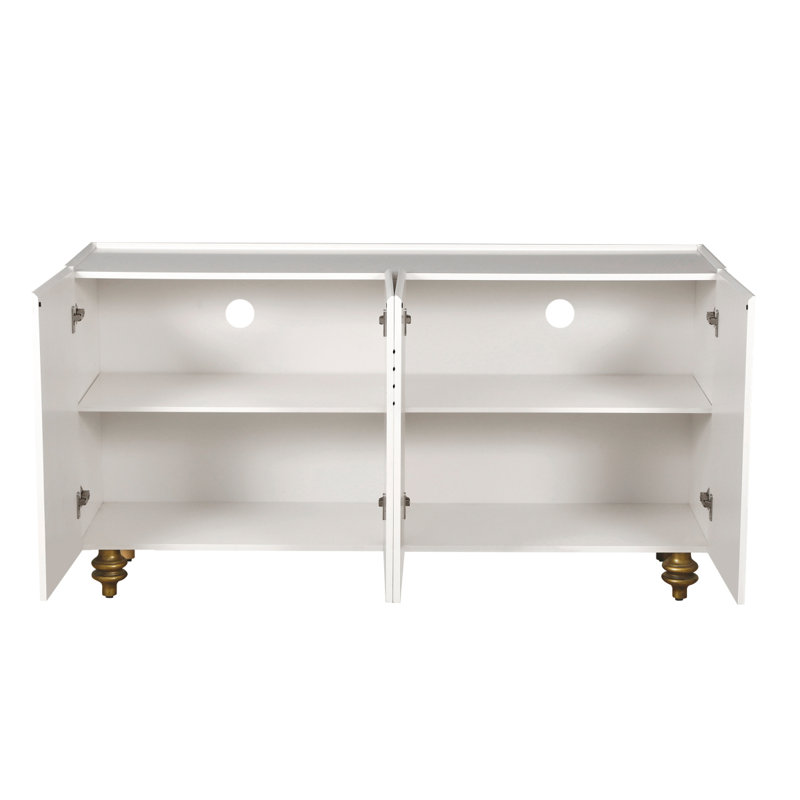 Modern Fluted Sideboard Buffet With Storage, Curve Element With Strict Lines, 4 Doors Storage Cabinet With Adjustable Shelves For Kitchen, Dining Room, Living Room
